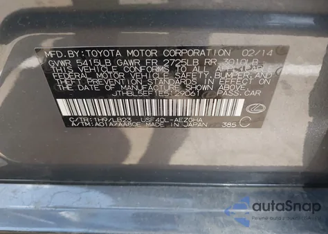 2014 Lexus Ls 460 from USA, damaged, VIN JTHBL5EF1E5129061